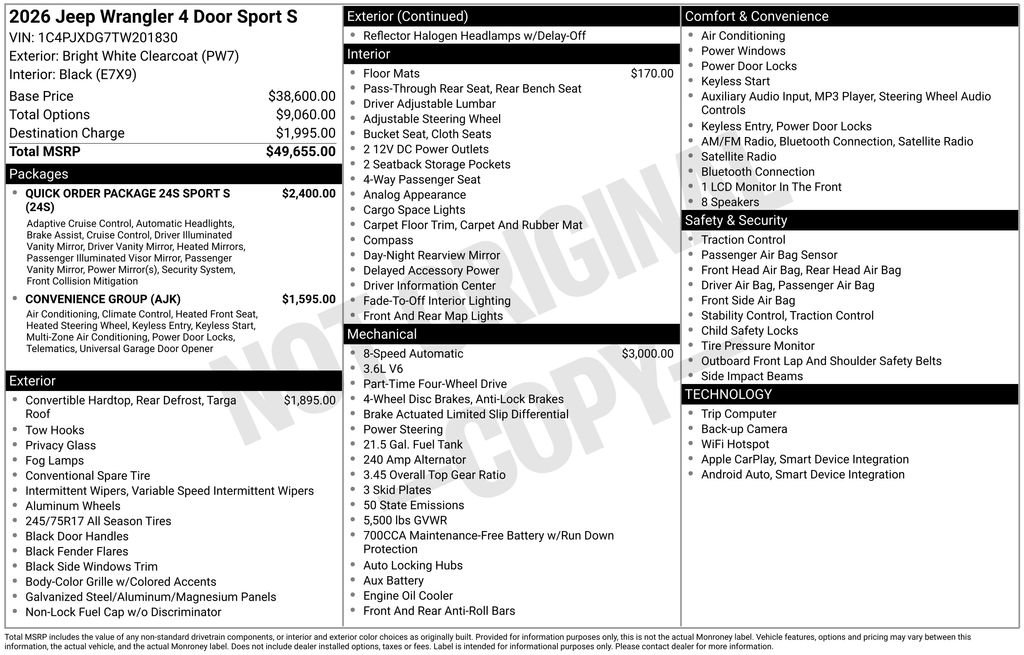 New 2026 Jeep Wrangler Sport S image 3