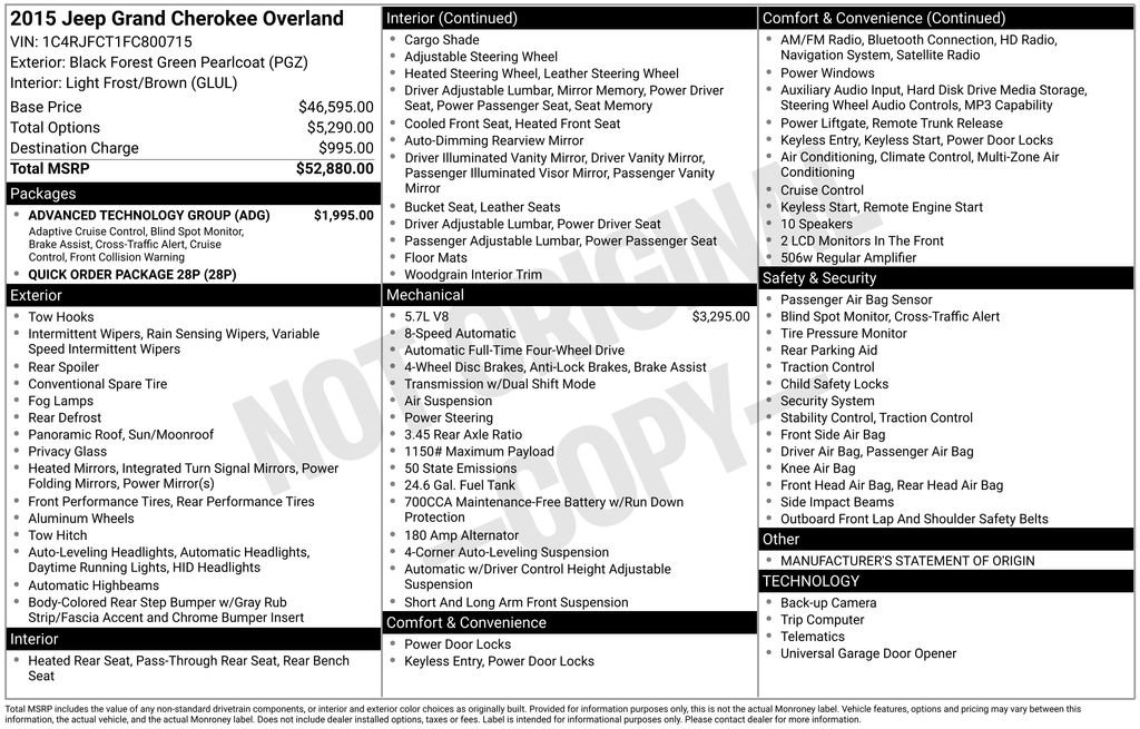 Used 2015 Jeep Grand Cherokee Overland w/ Advanced Technology Group image 4