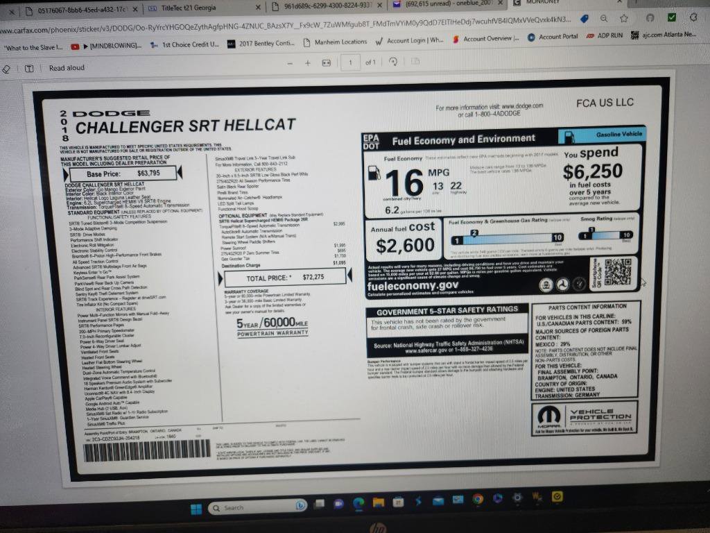 Used 2018 Dodge Challenger SRT Hellcat image 24