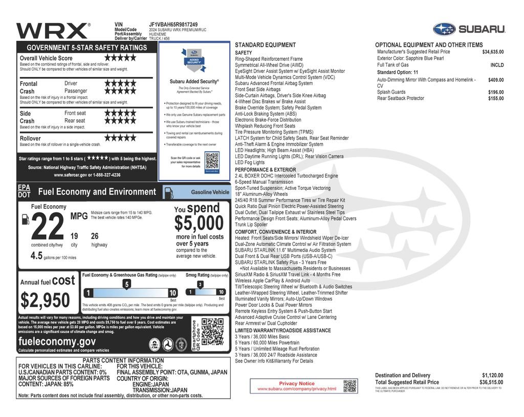 Used 2024 Subaru WRX Premium AWD/4WD image 4