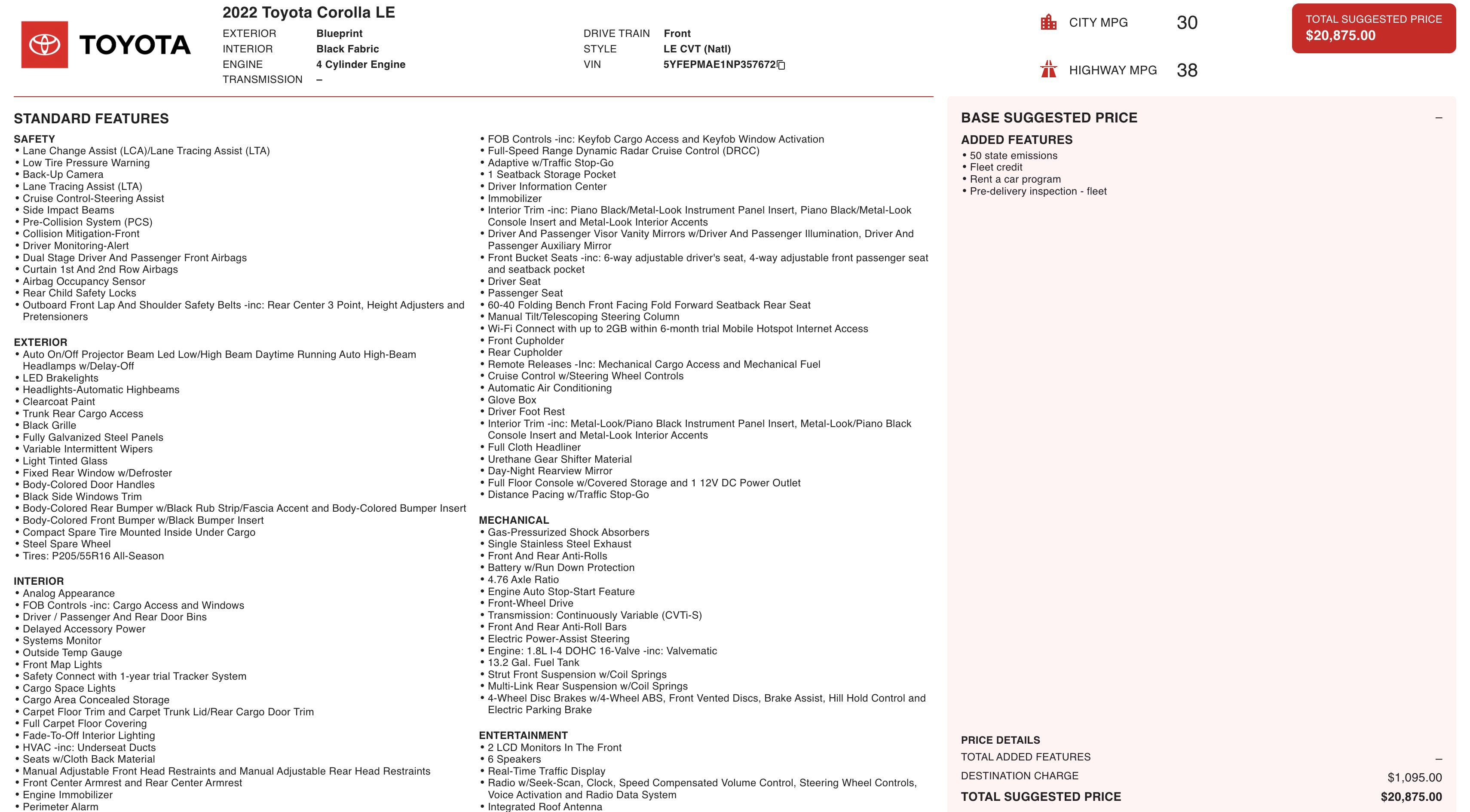 Used 2022 Toyota Corolla LE image 2
