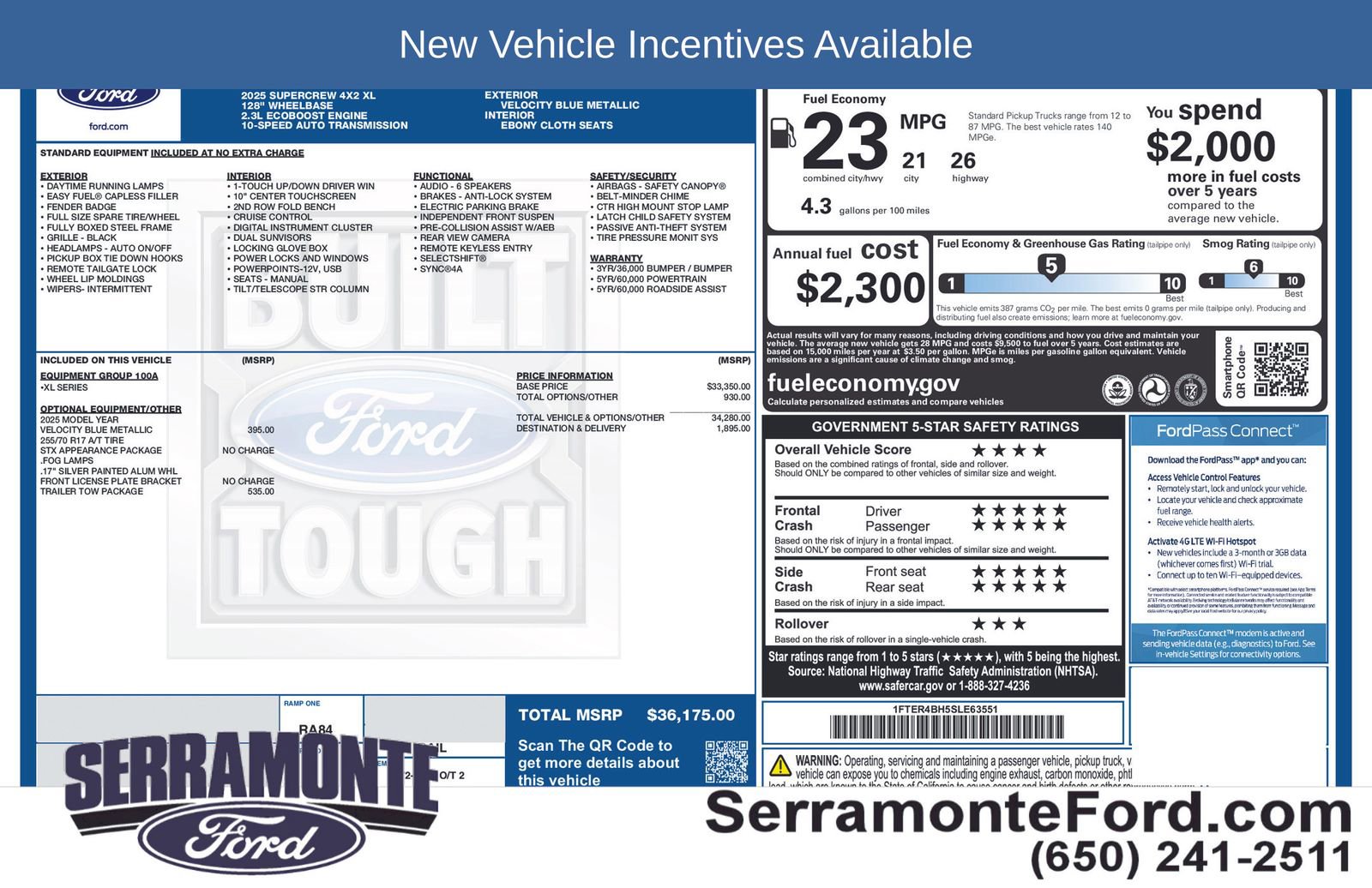 Used 2025 Ford Ranger XL w/ Trailer Tow Package RWD image 14