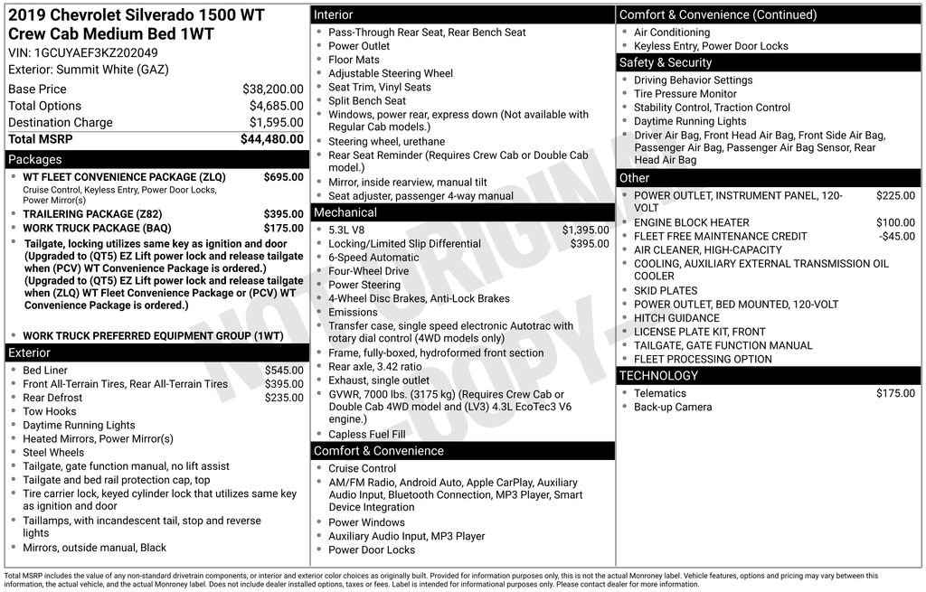 Used 2019 Chevrolet Silverado 1500 W/T w/ WT Fleet Convenience Package image 47