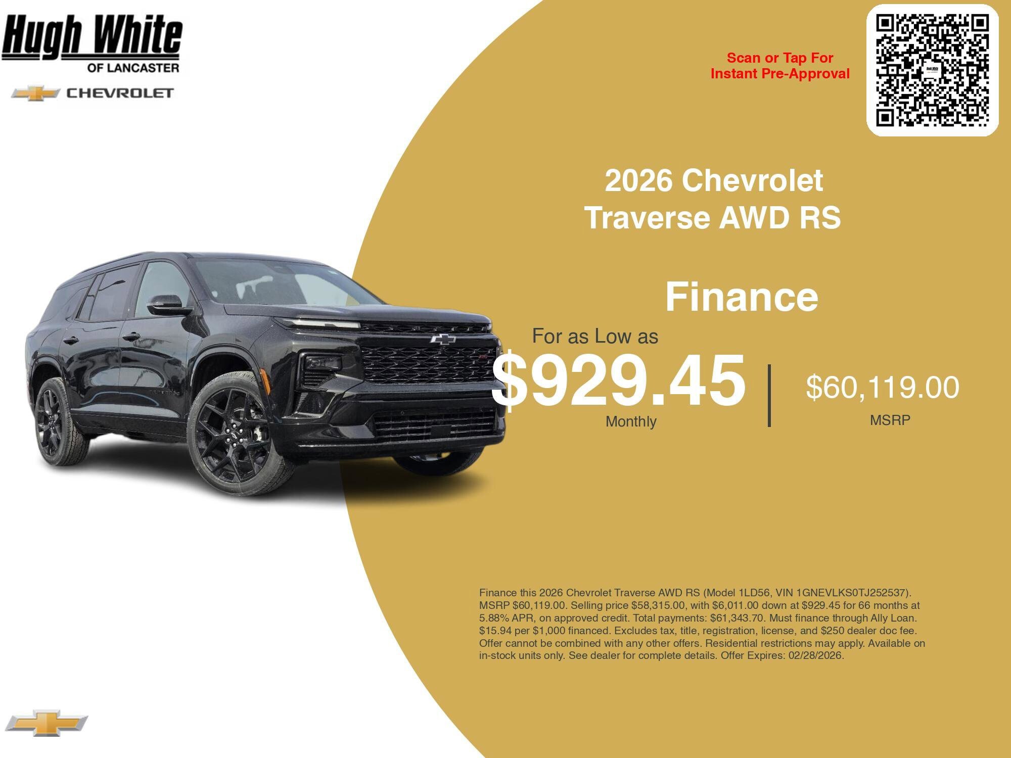 New 2026 Chevrolet Traverse RS w/ LPO, Floor Liner Package AWD/4WD image 6