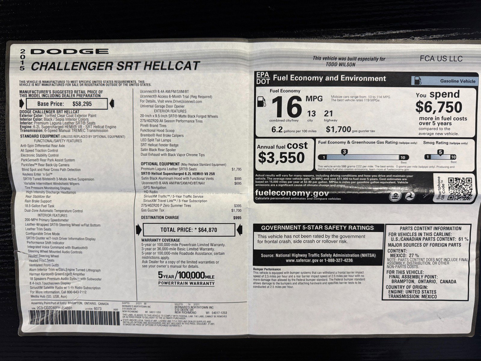 Used 2015 Dodge Challenger SRT Hellcat image 53