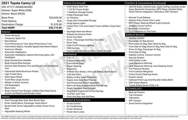 Used 2021 Toyota Camry LE image 6