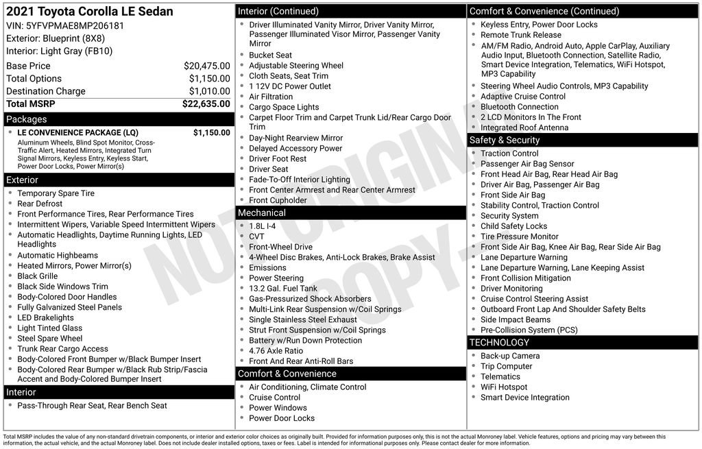 Used 2021 Toyota Corolla LE w/ LE Convenience Package image 6