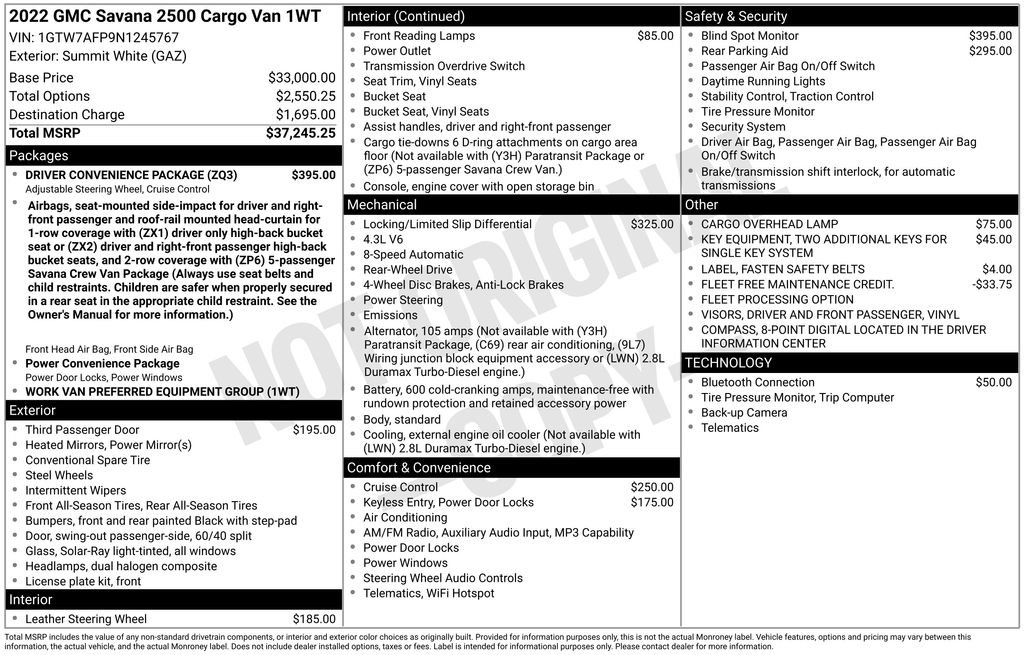Certified 2022 GMC Savana 2500 w/ Driver Convenience Package RWD image 3