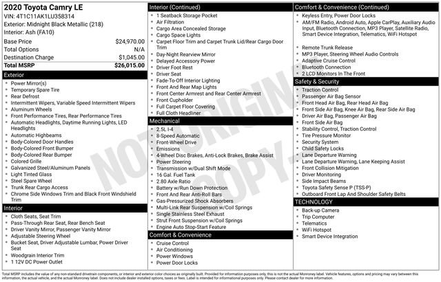 Used 2020 Toyota Camry LE image 28