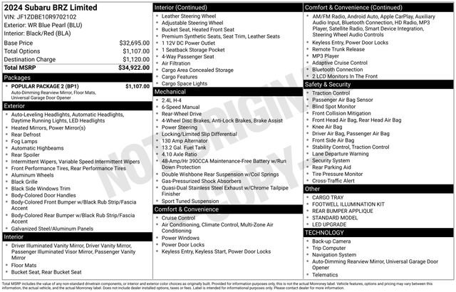 Used 2024 Subaru BRZ Limited w/ Popular Package 2 image 4