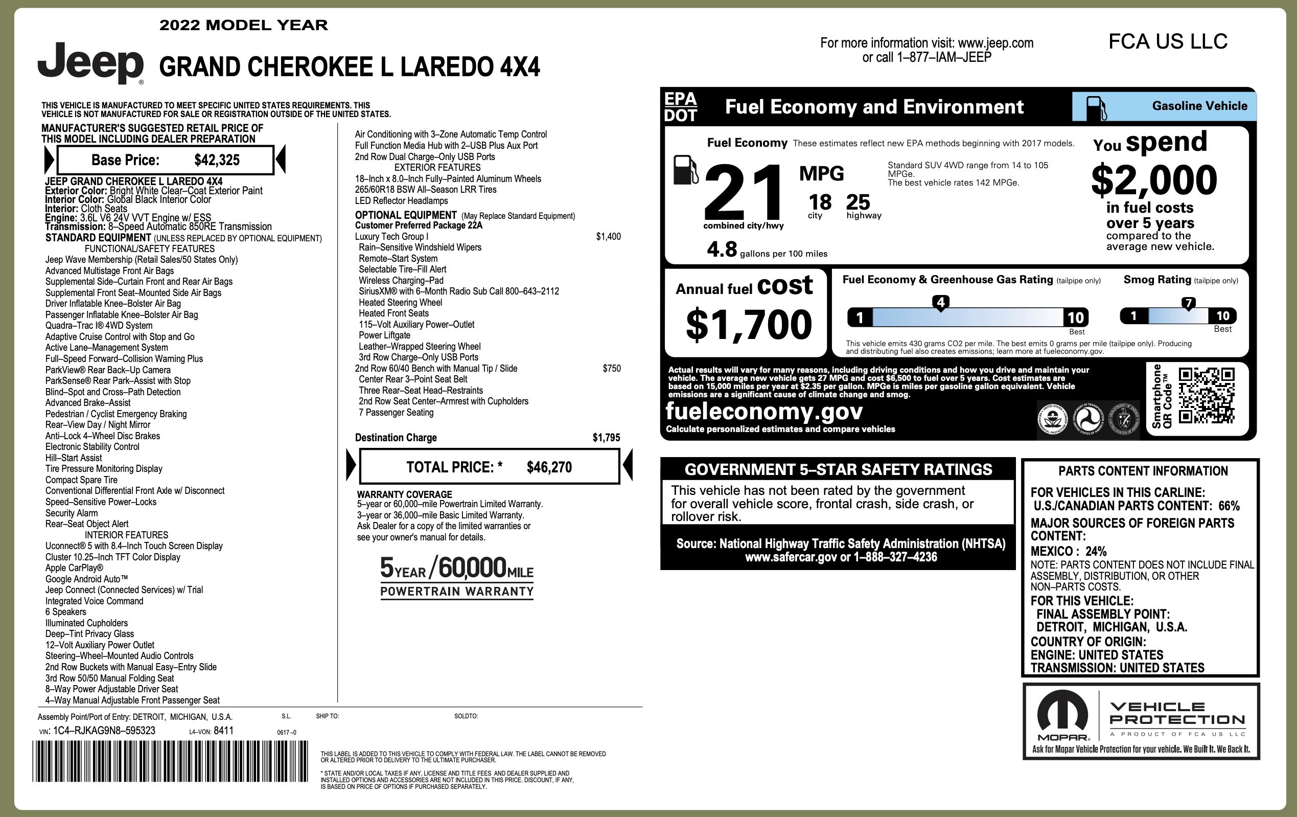 Used 2022 Jeep Grand Cherokee L Laredo w/ Luxury Tech Group I image 3