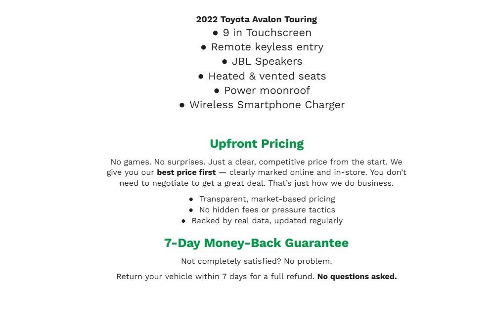 Used 2022 Toyota Avalon Touring w/ Advanced Safety Package FWD image 2