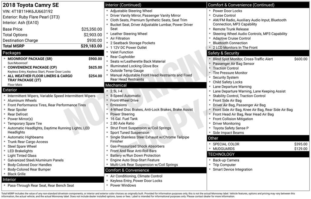 Used 2018 Toyota Camry SE w/ Moonroof Package FWD image 27