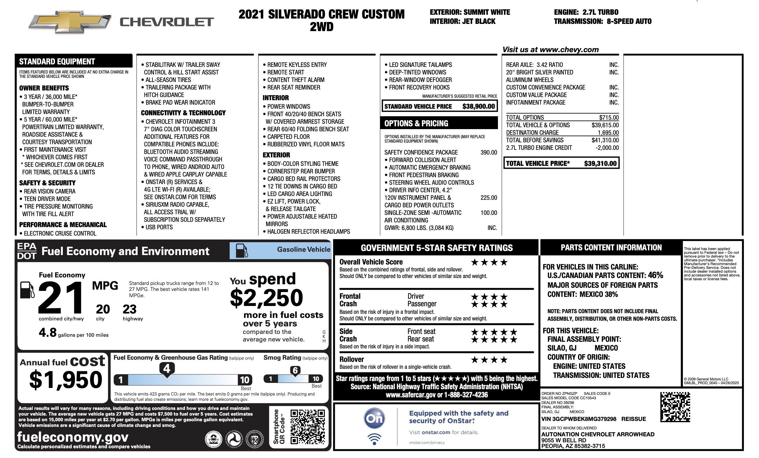 Used 2021 Chevrolet Silverado 1500 Custom w/ Safety Confidence Package RWD image 1