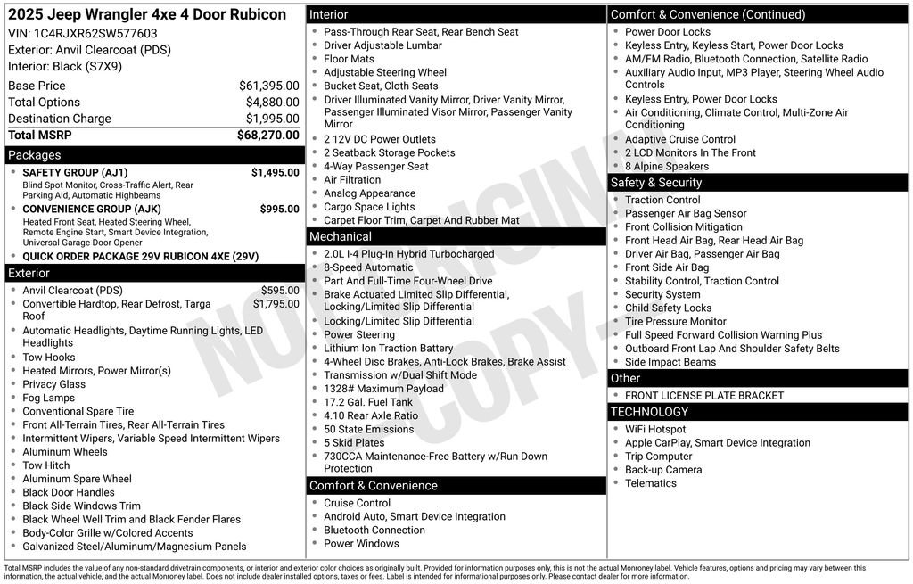 Certified 2025 Jeep Wrangler Unlimited Rubicon 4xe w/ Safety Group image 33