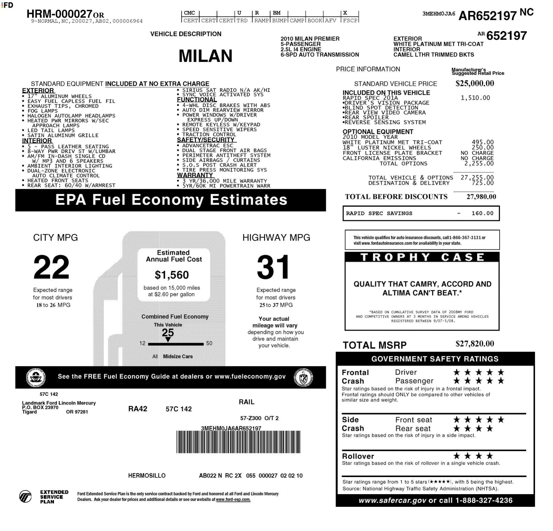 Used 2010 Mercury Milan Premier FWD image 2