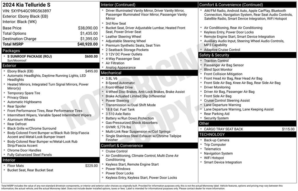 Used 2024 Kia Telluride S w/ S Sunroof Package FWD image 1