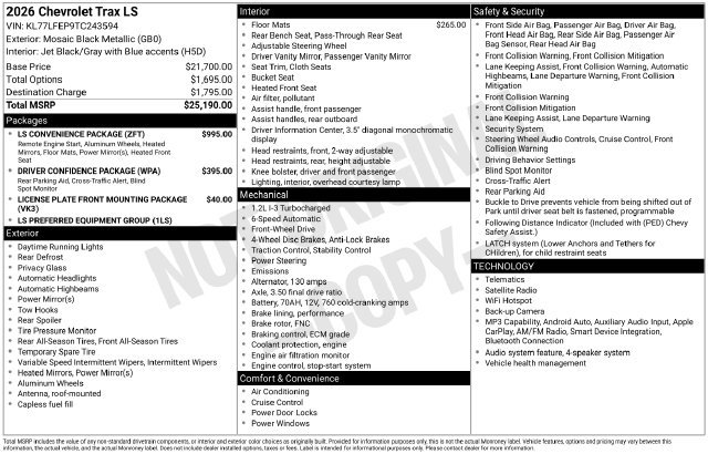 New 2026 Chevrolet Trax LS w/ LS Convenience Package FWD image 31