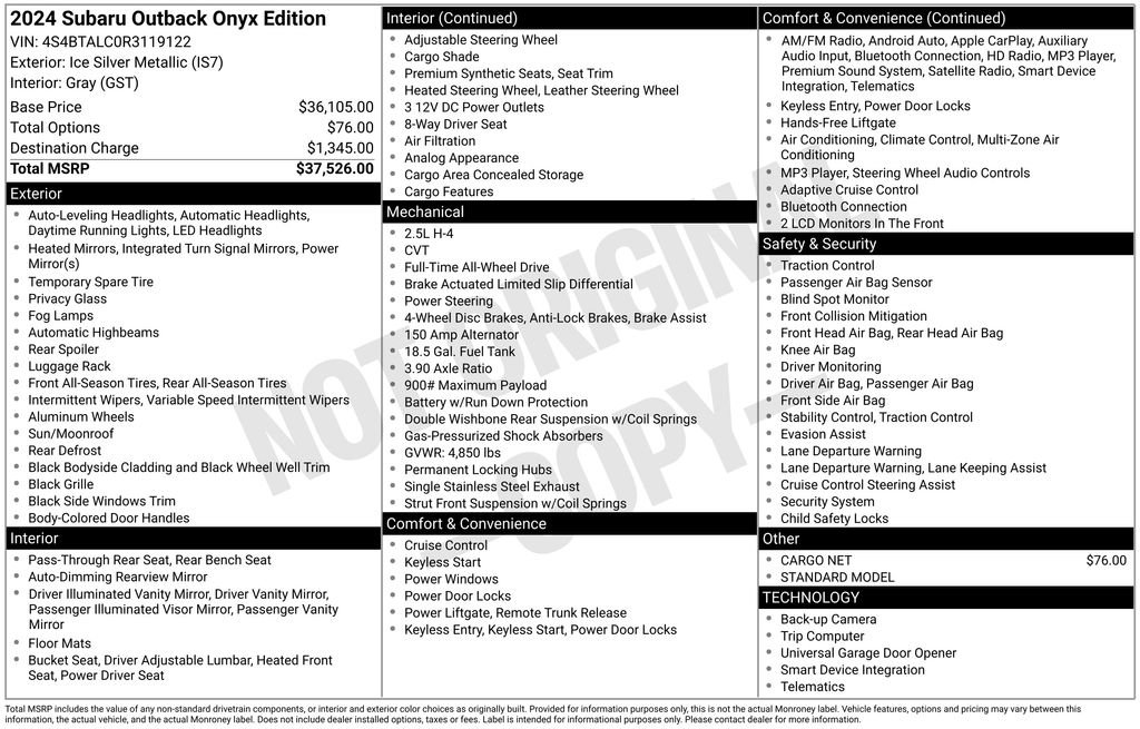 Certified 2024 Subaru Outback Onyx Edition image 40