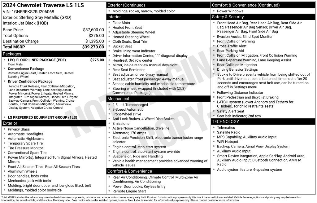 Used 2024 Chevrolet Traverse LS w/ LPO, Floor Liner Package FWD image 4