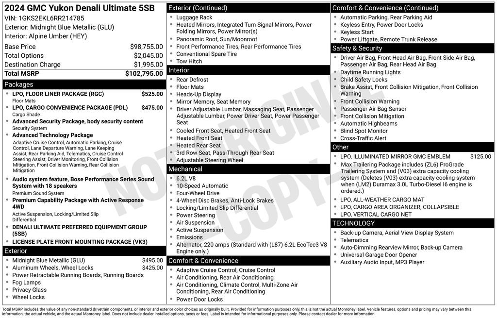 Used 2024 GMC Yukon Denali Ultimate w/ LPO, Floor Liner Package image 26