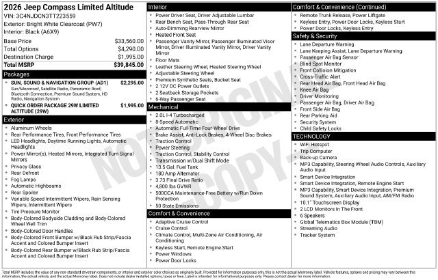 New 2026 Jeep Compass Limited w/ Sun, Sound & Navigation Group AWD/4WD image 2
