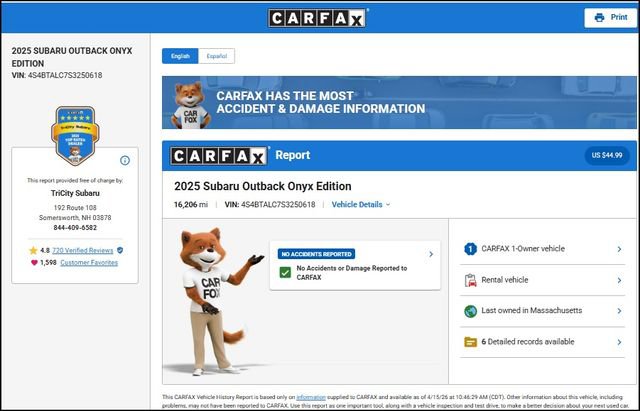 Used 2025 Subaru Outback Onyx Edition AWD/4WD image 12