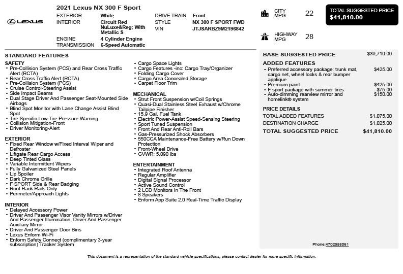 Used 2021 Lexus NX 300 F Sport w/ Accessory Package 2 image 3