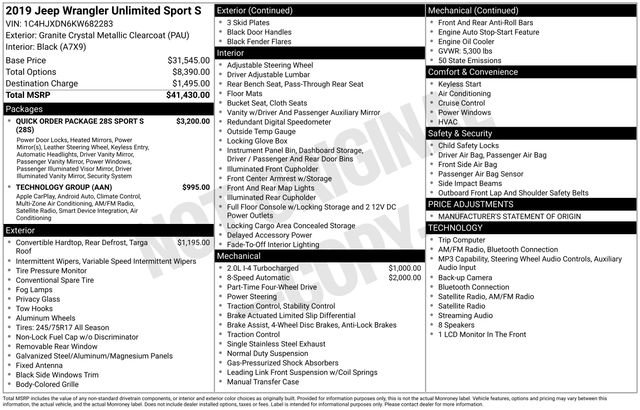 Used 2019 Jeep Wrangler Unlimited Sport S AWD/4WD image 7