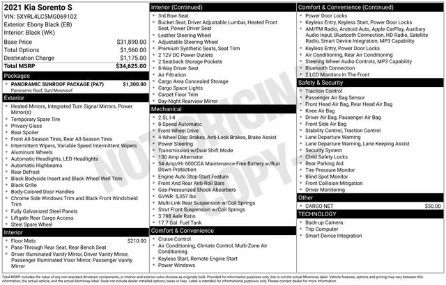Certified 2021 Kia Sorento S w/ Panoramic Sunroof Package image 43