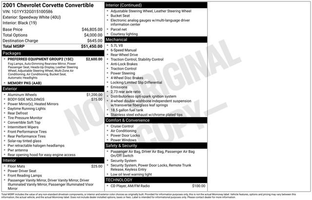 Used 2001 Chevrolet Corvette Convertible w/ Preferred Equipment Group2 RWD image 25