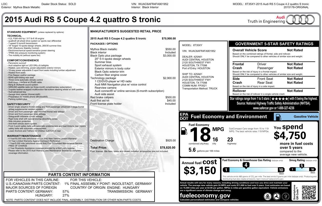 Used 2015 Audi RS 5 Coupe AWD/4WD image 2