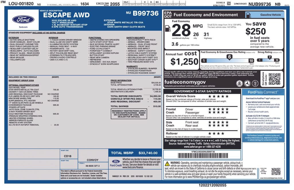 Used 2022 Ford Escape SE w/ Convenience Package AWD/4WD image 17