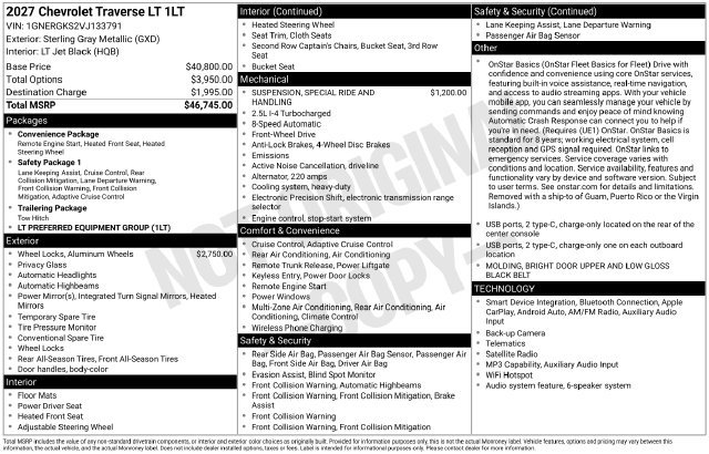 New 2027 Chevrolet Traverse LT FWD image 37