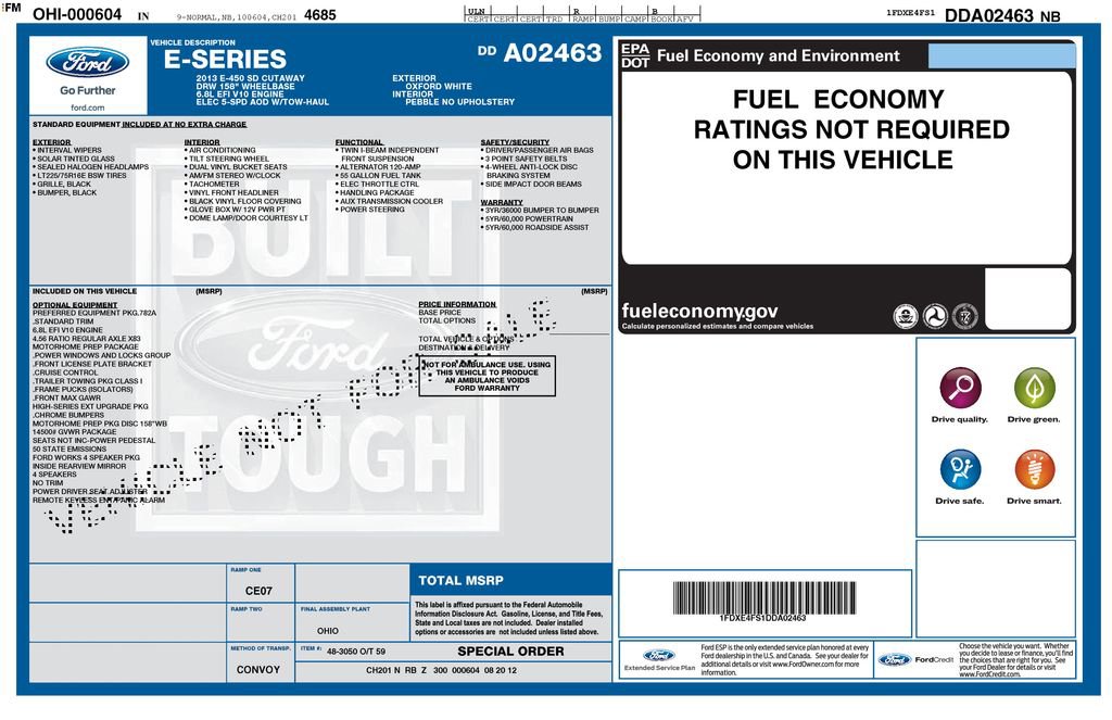 Used 2013 Ford E-450 and Econoline 450 Super Duty w/ Motorhome Prep Pkg RWD image 9