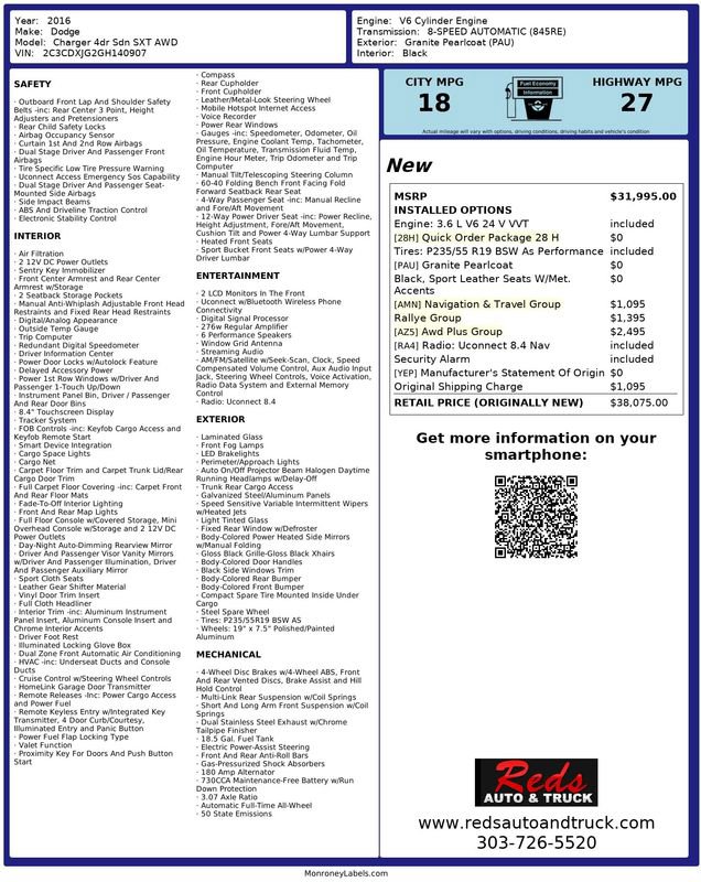 Used 2016 Dodge Charger SXT w/ AWD Plus Group image 4