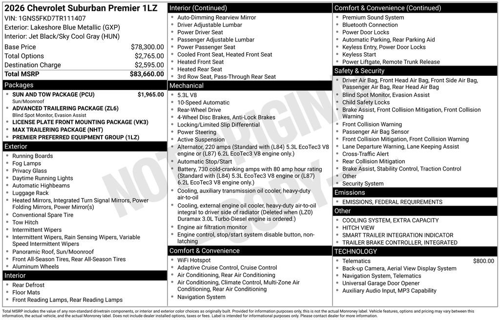 New 2026 Chevrolet Suburban Premier w/ Sun And Tow Package image 6