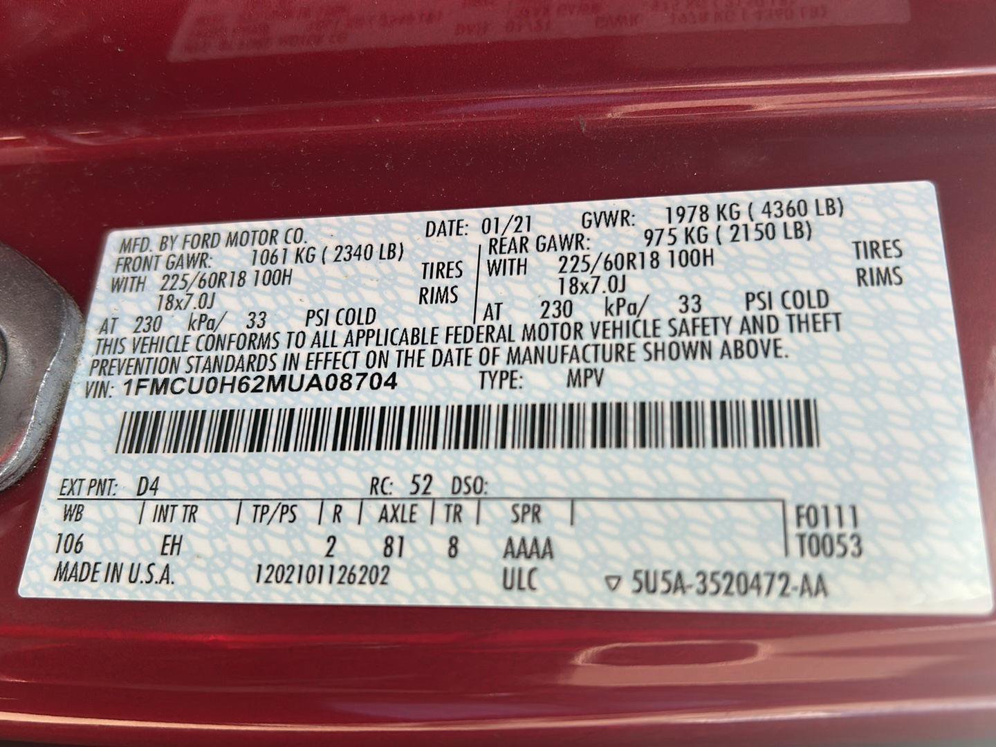 Certified 2021 Ford Escape SEL w/ Technology Package FWD image 33