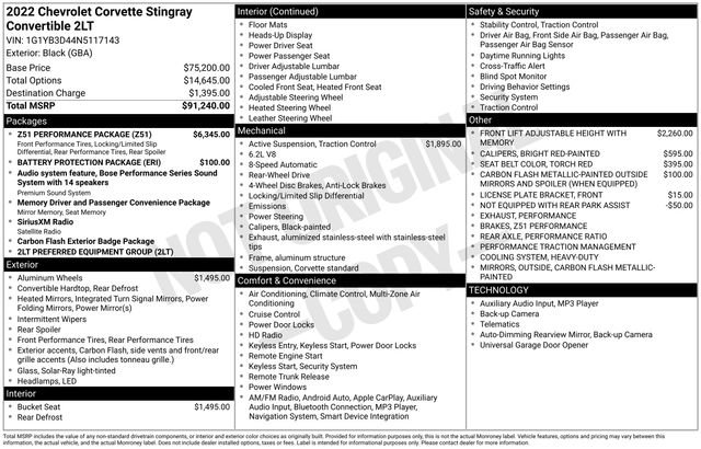 Used 2022 Chevrolet Corvette Stingray Preferred Conv w/ Z51 Performance Package image 2