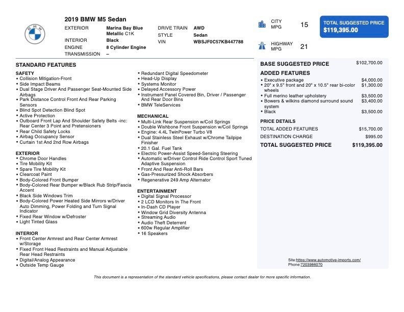 Used 2019 BMW M5 w/ Executive Package image 2