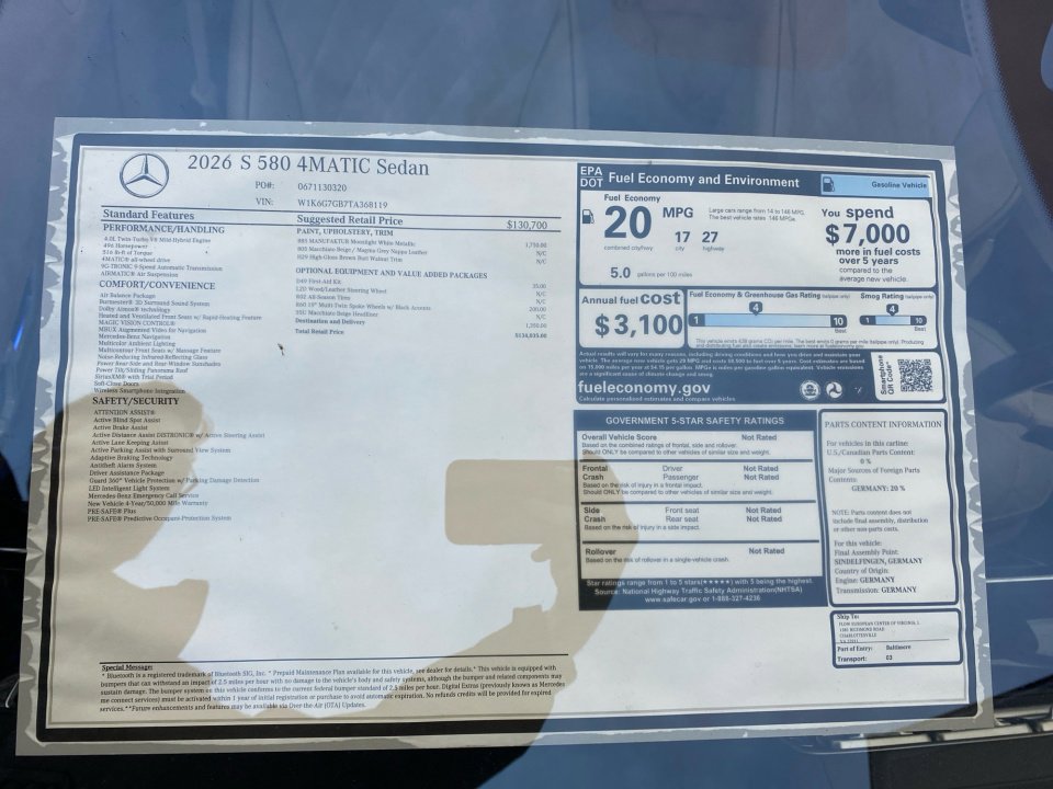 New 2026 Mercedes-Benz S 580 4MATIC Sedan image 33