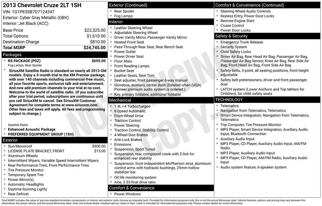 Used 2013 Chevrolet Cruze LT w/ RS Package FWD image 33