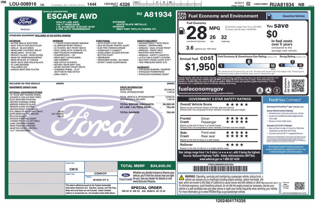 Certified 2024 Ford Escape ST-Line w/ Tech Pack #1 image 7