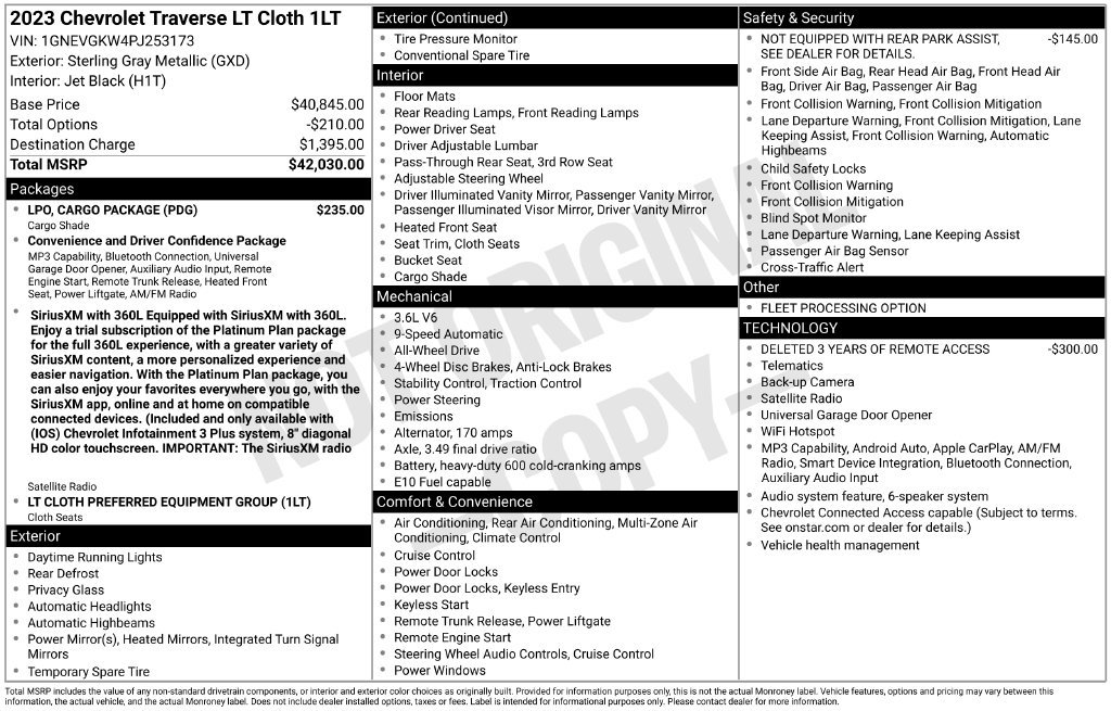 Used 2023 Chevrolet Traverse LT w/ LPO, Cargo Package AWD/4WD image 5