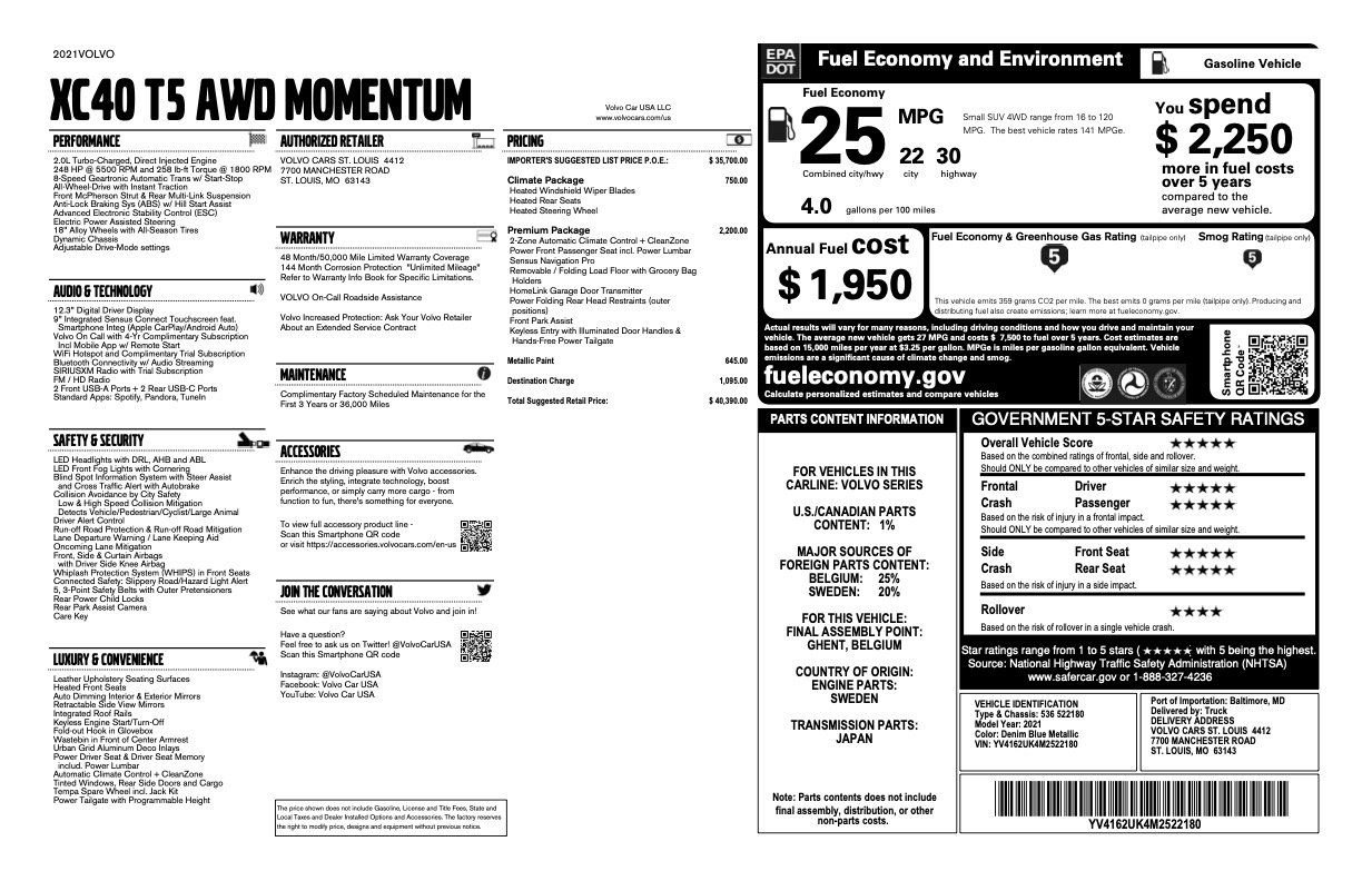 Used 2021 Volvo XC40 T5 Momentum image 2