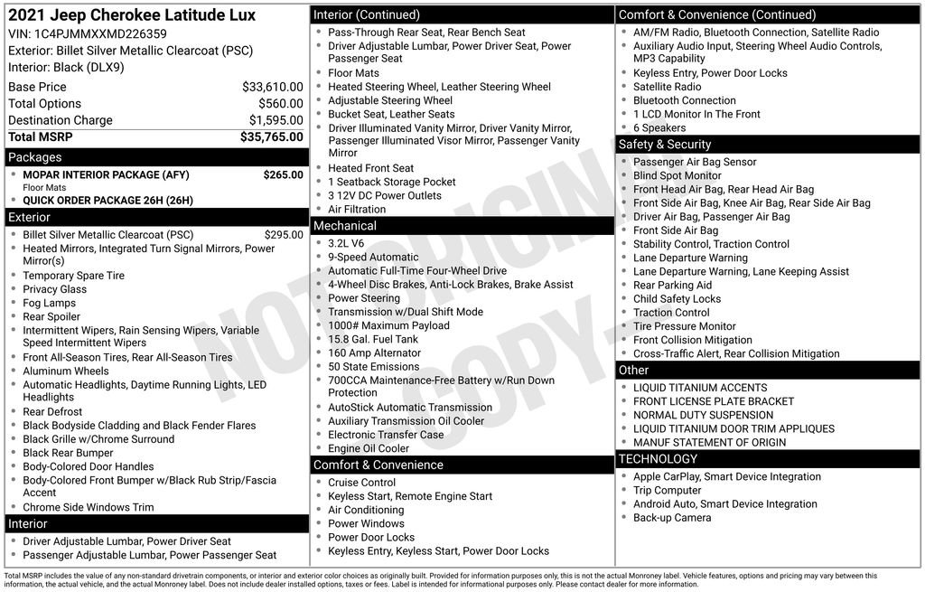 Used 2021 Jeep Cherokee Latitude Lux w/ Mopar Interior Package AWD/4WD image 39