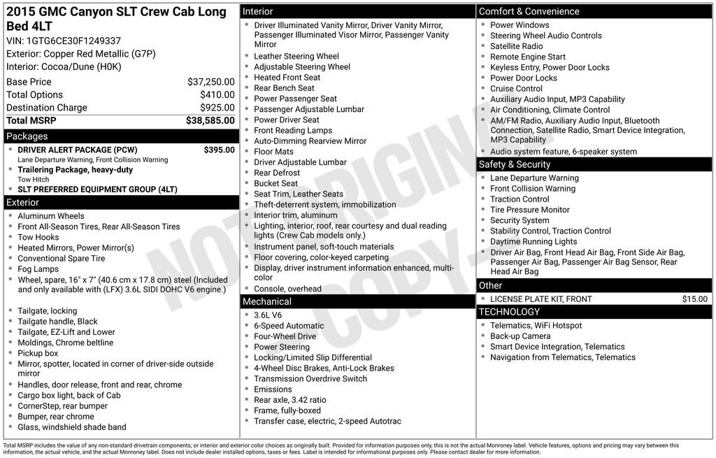 Used 2015 GMC Canyon SLT w/ Driver Alert Package image 2