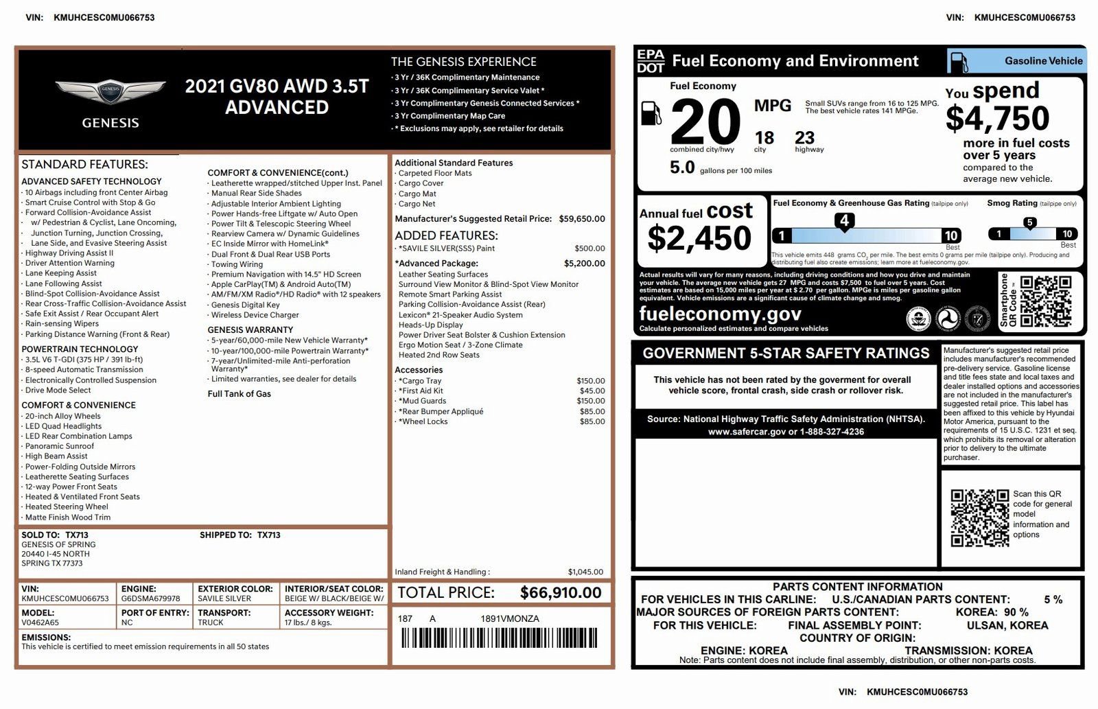 Used 2021 Genesis GV80 3.5T w/ Advanced Package 06 image 3