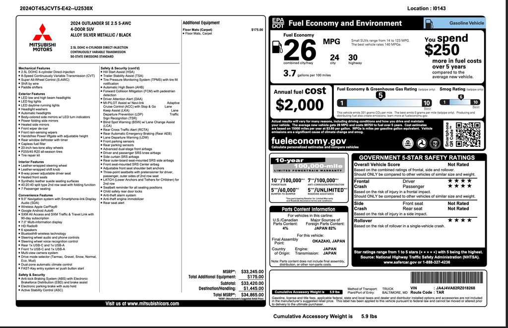 Used 2024 Mitsubishi Outlander SE video 2