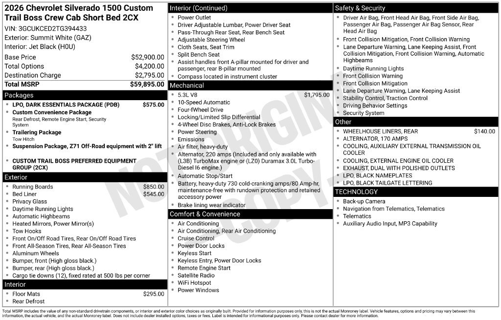New 2026 Chevrolet Silverado 1500 Custom Trail Boss w/ LPO, Dark Essentials Package AWD/4WD image 30